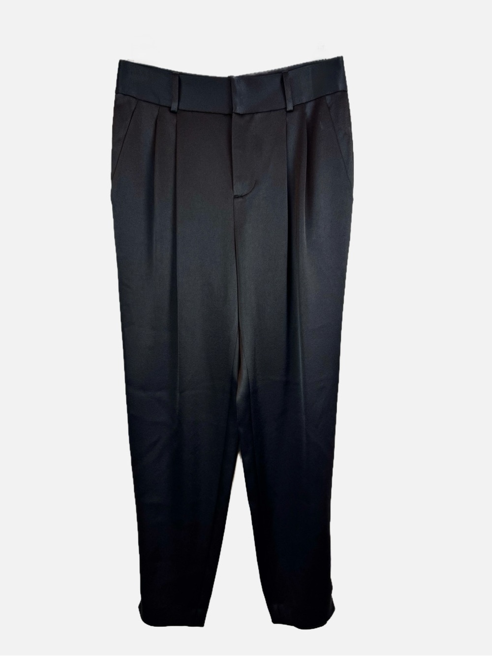 alice + olivia | Black Sheen Pleated Pants w Snap Cuff, 4